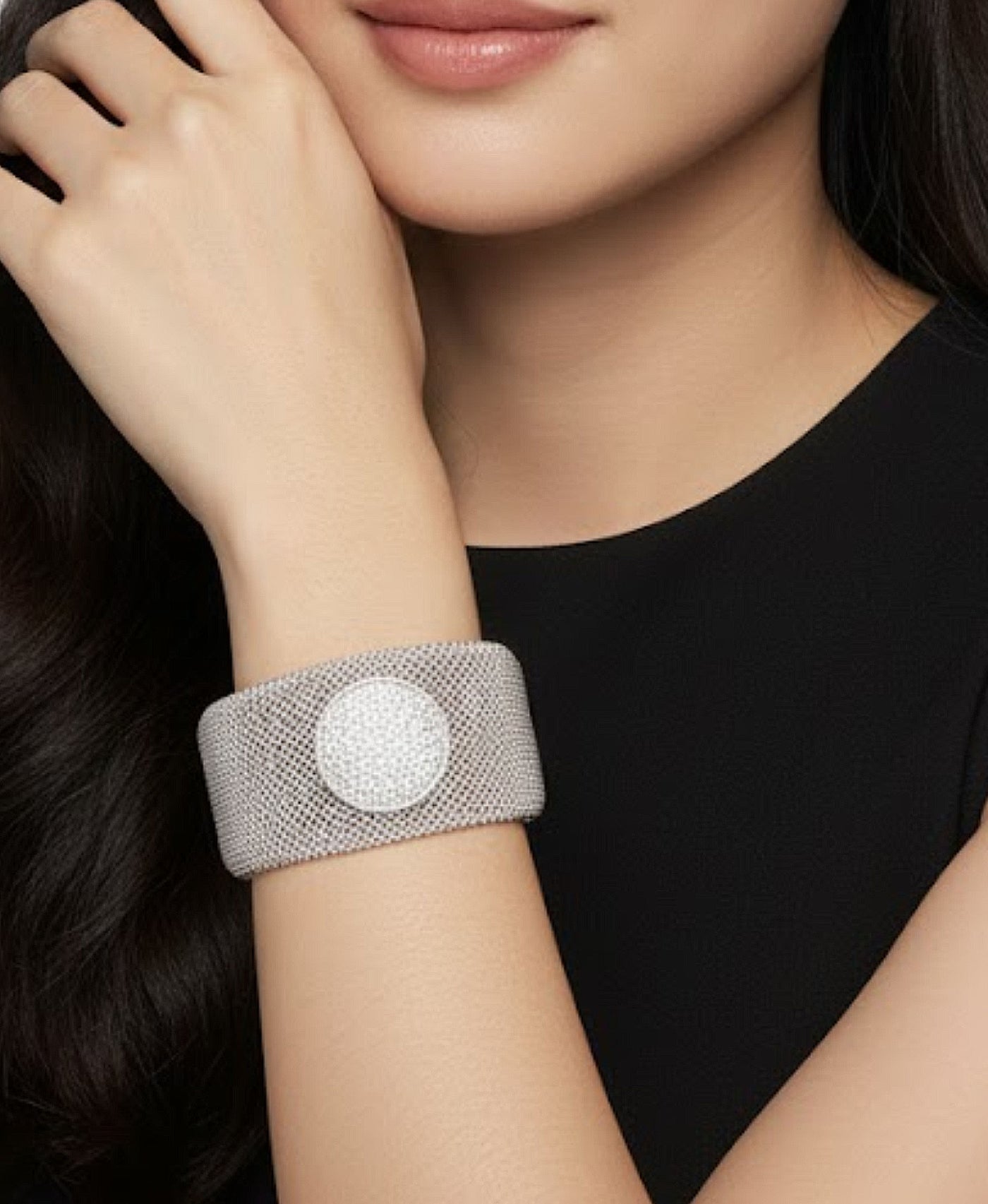 Cubic Zirconia Wide Mesh Bracelet view 1