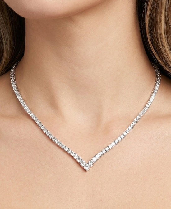 
Cubic Zirconia "V" Tennis Necklace in SILVER view 1
