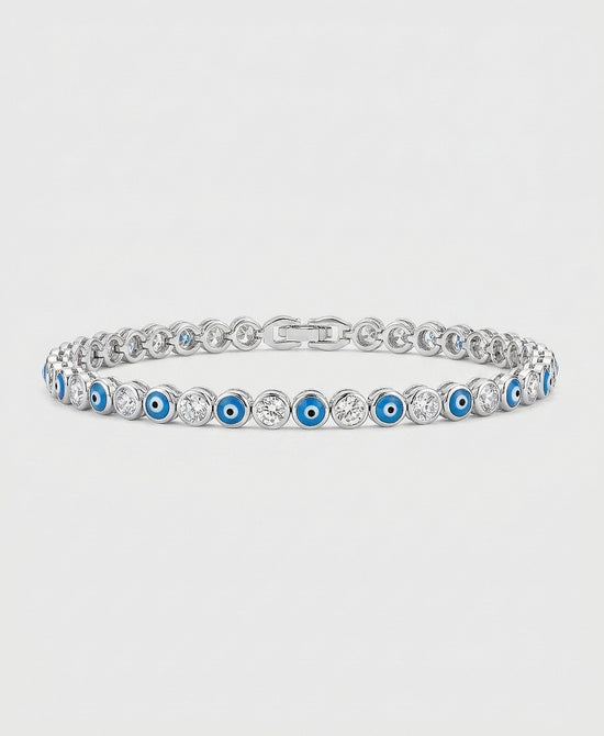 
Cubic Zirconia Small Evil Eye Bracelet in SILVER/BLUE view 2