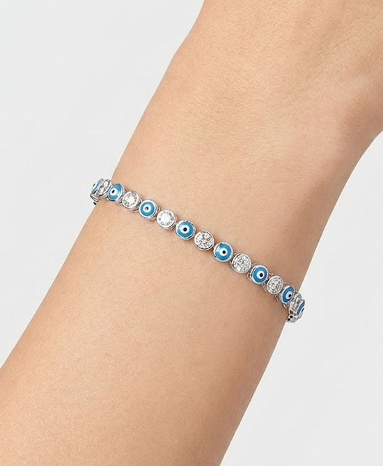 
Cubic Zirconia Small Evil Eye Bracelet in SILVER/BLUE view 1