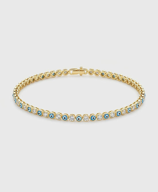 
Cubic Zirconia Small Evil Eye Bracelet in GOLD/BLUE view 2