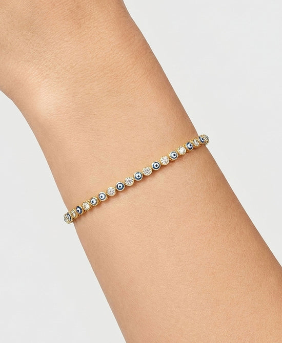 
Cubic Zirconia Small Evil Eye Bracelet in GOLD/BLUE view 1