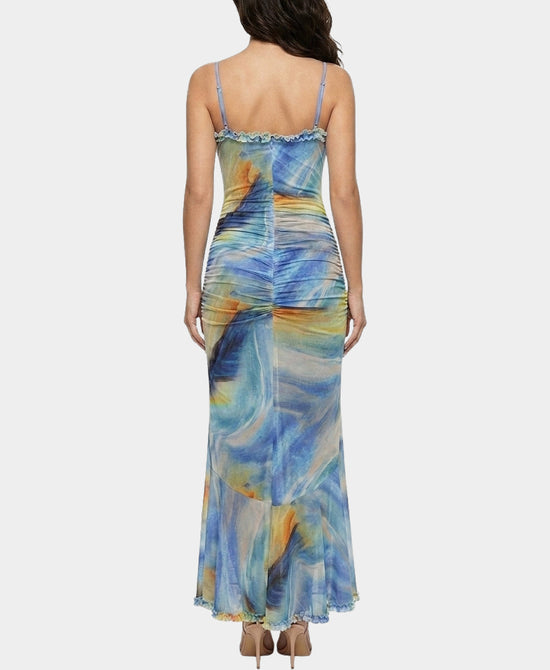 
Mesh Print Ruffle Maxi Dress in BLUE MULTI view 2