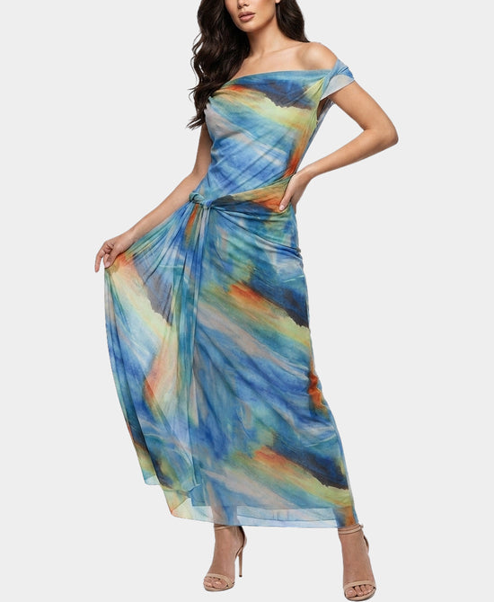 
Mesh Print Maxi Dress in BLUE MULTI view 1