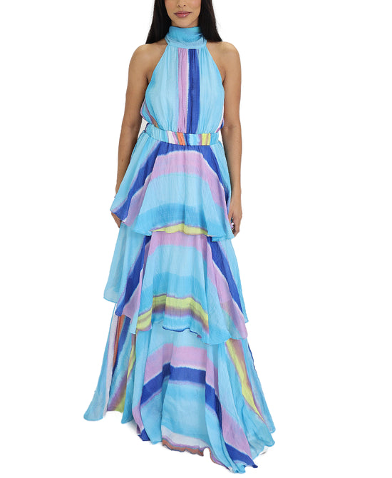 Striped Tiered Halter Maxi Dress view 1