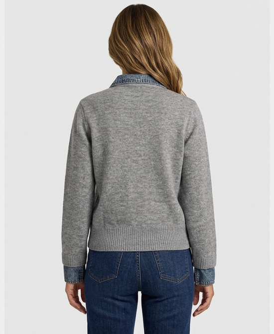 
Sweater w/ Denim Trim in GREY view 2