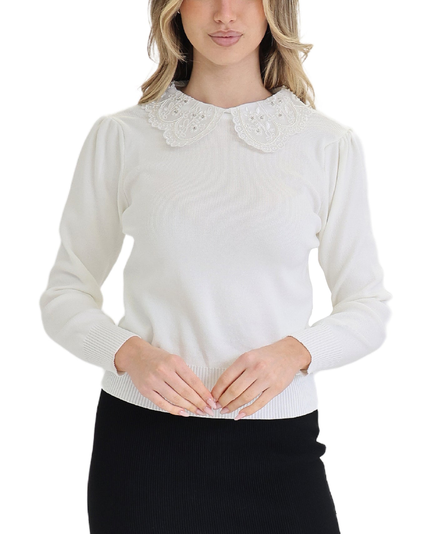 Sweater w/ Lace & Pearl Collar view 1