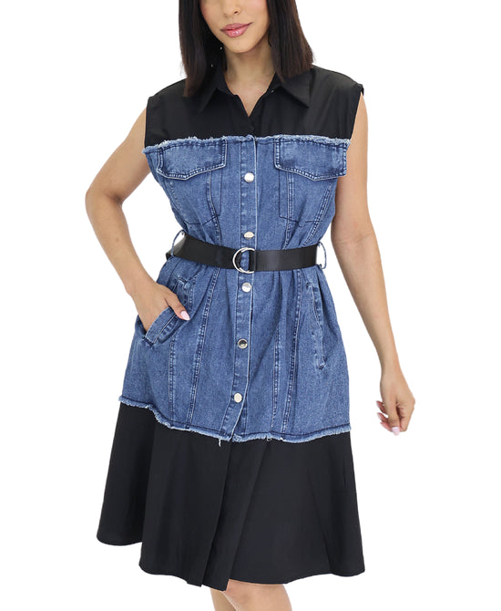 Dress w/ Denim Trim view 