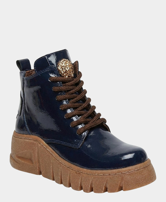 
Patent Leather Lace Up Platform Bootie in NAVY/BROWN view 1