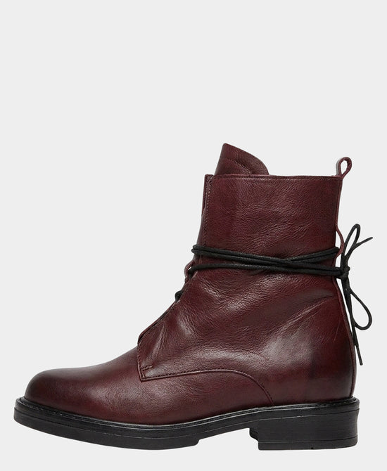 
Leather Lace Up Bootie in BURGUNDY view 2