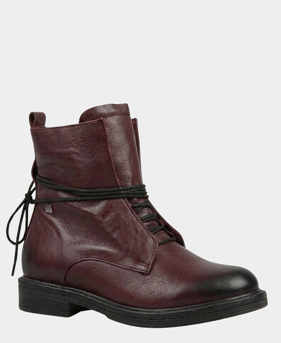 
Leather Lace Up Bootie in BURGUNDY view 1