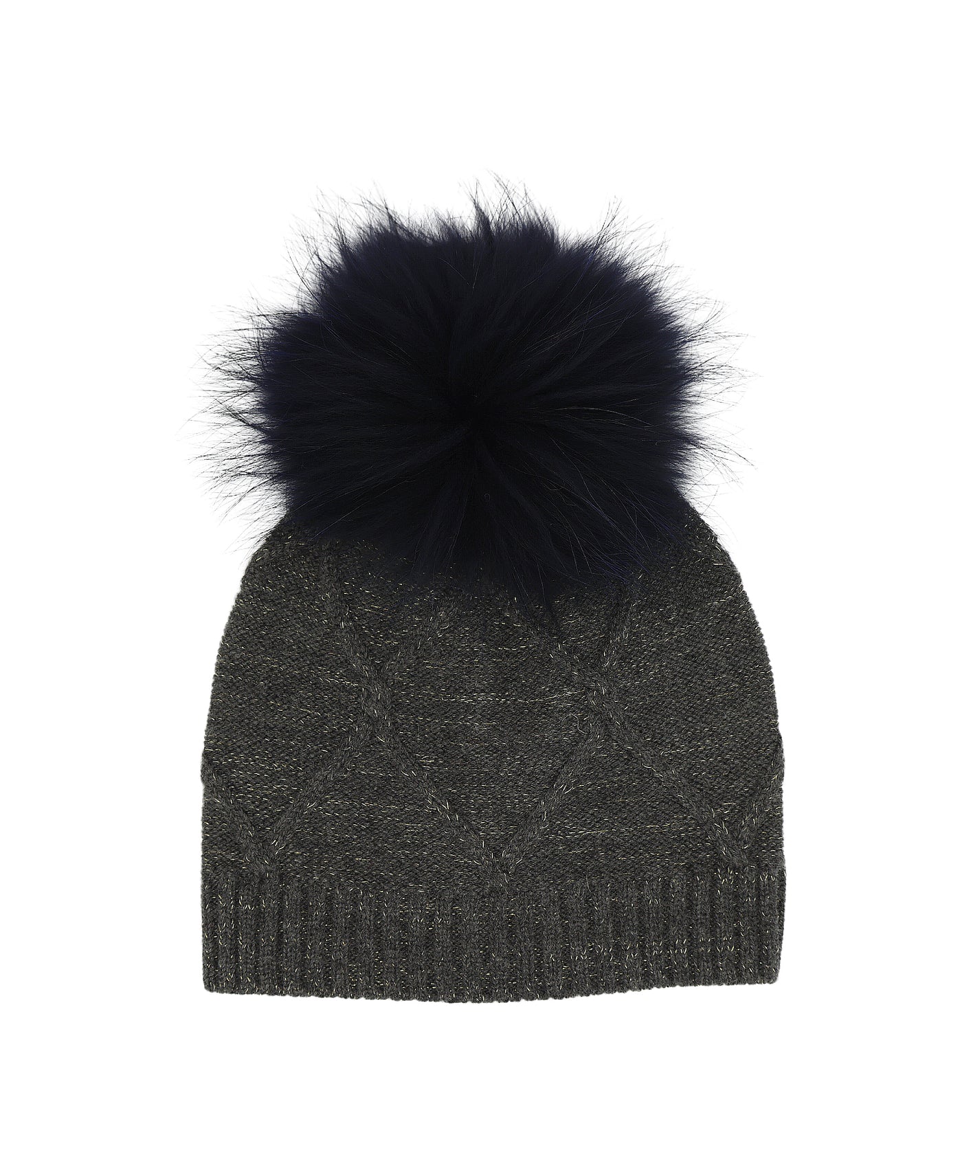 Quilted Knit Hat w/ Lurex & Fur Pom image 1