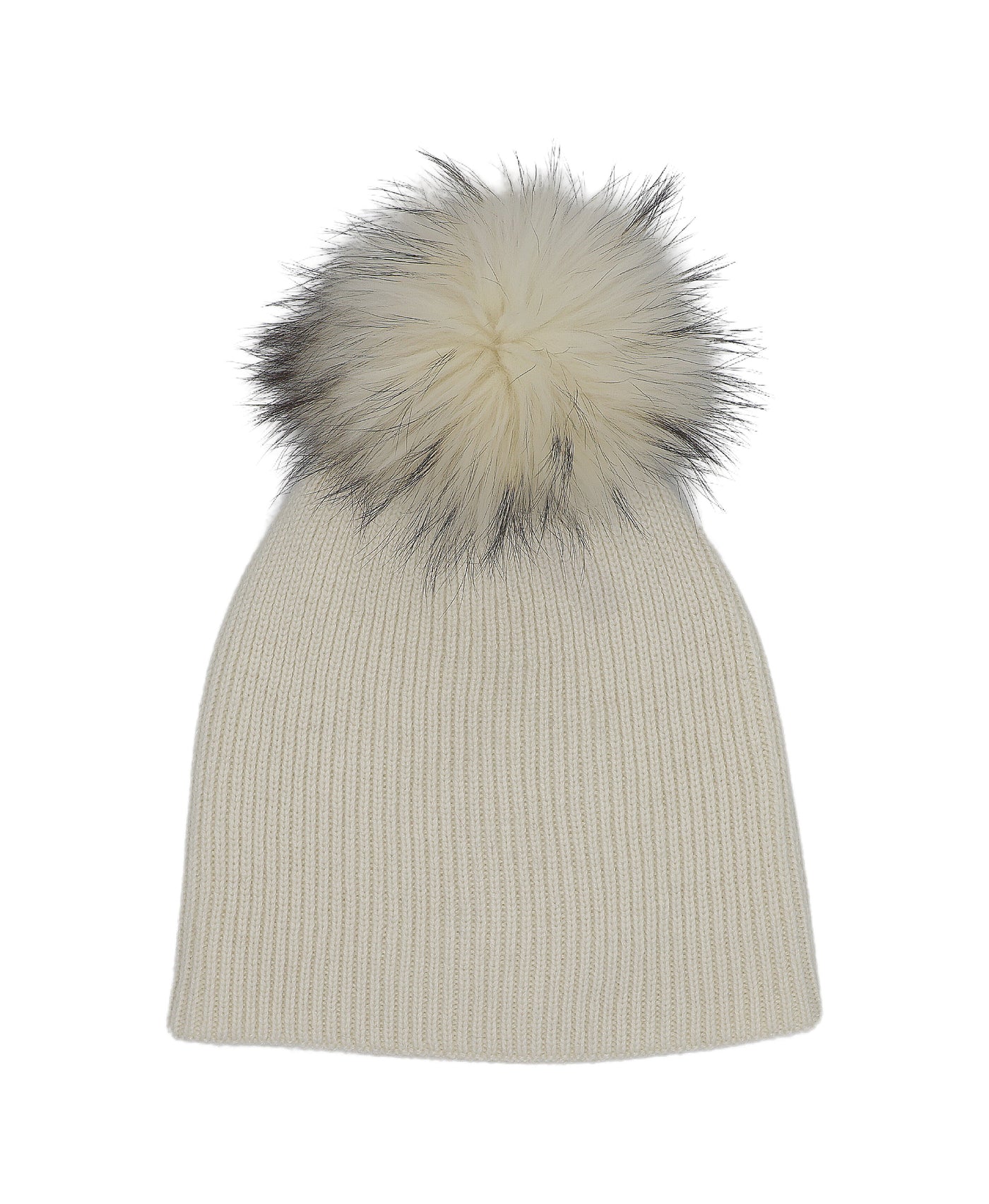 Ribbed Knit Hat w/ Fur Pom image 1
