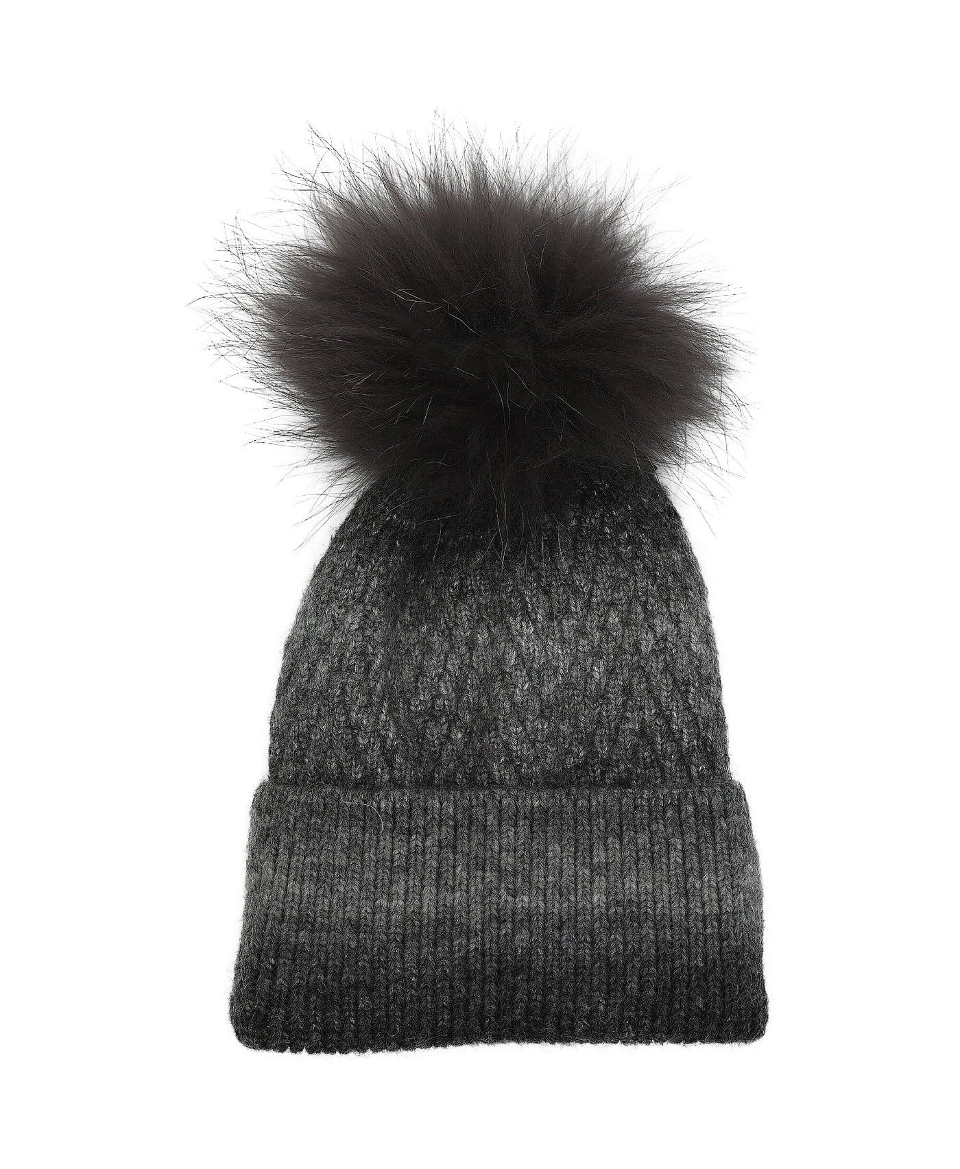 Ombre Quilted Knit Hat w/ Fur Pom image 1