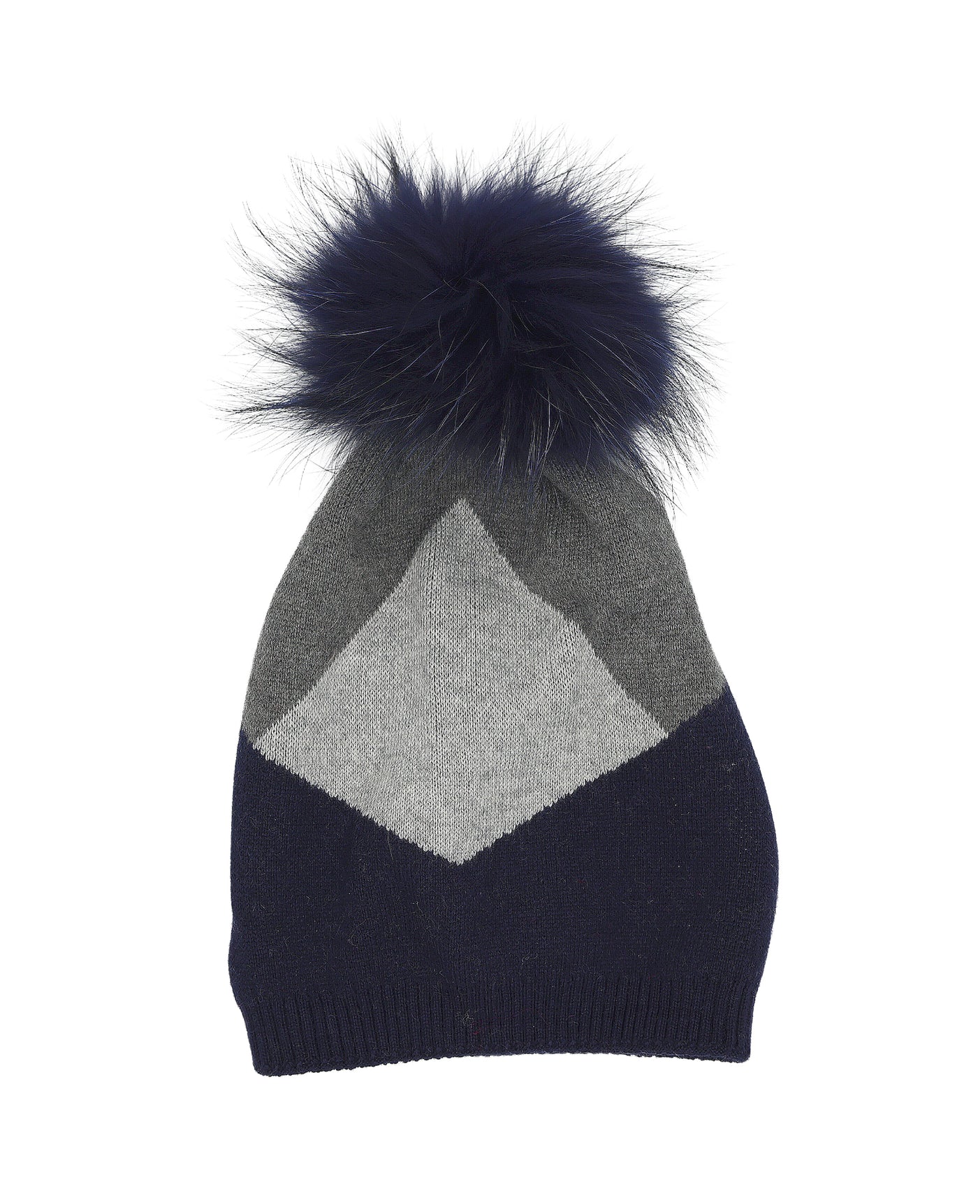 Triangle Colorblock Knit Hat w/ Fur Pom image 1