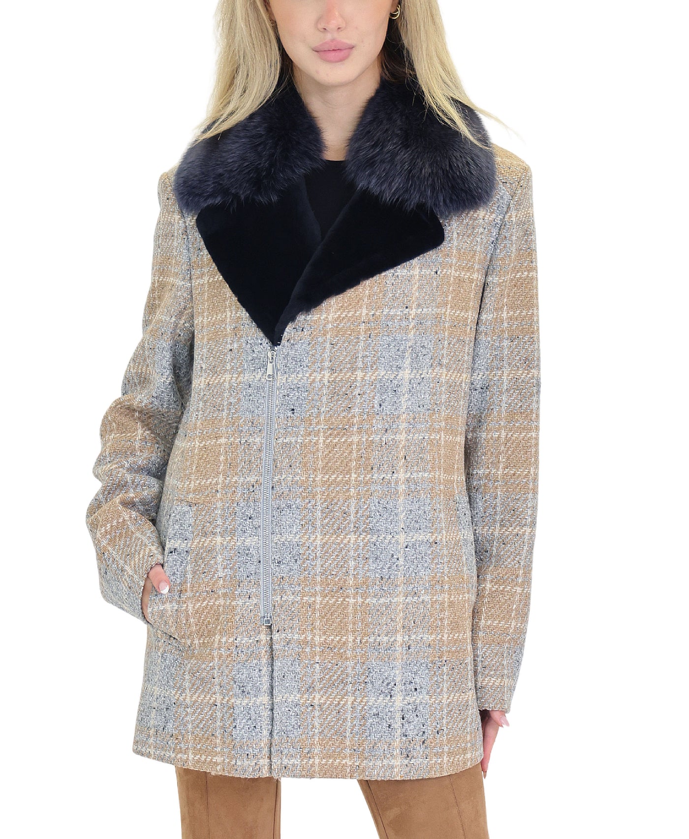Wool Coat w/ Fox Fur Trim view 1