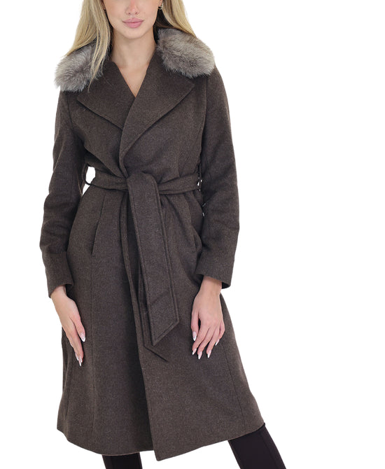 Wool Coat w/ Fox Fur Trim view 