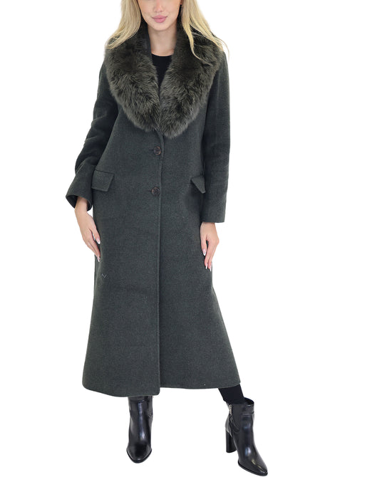 Wool Coat w/ Fox Fur Trim view 