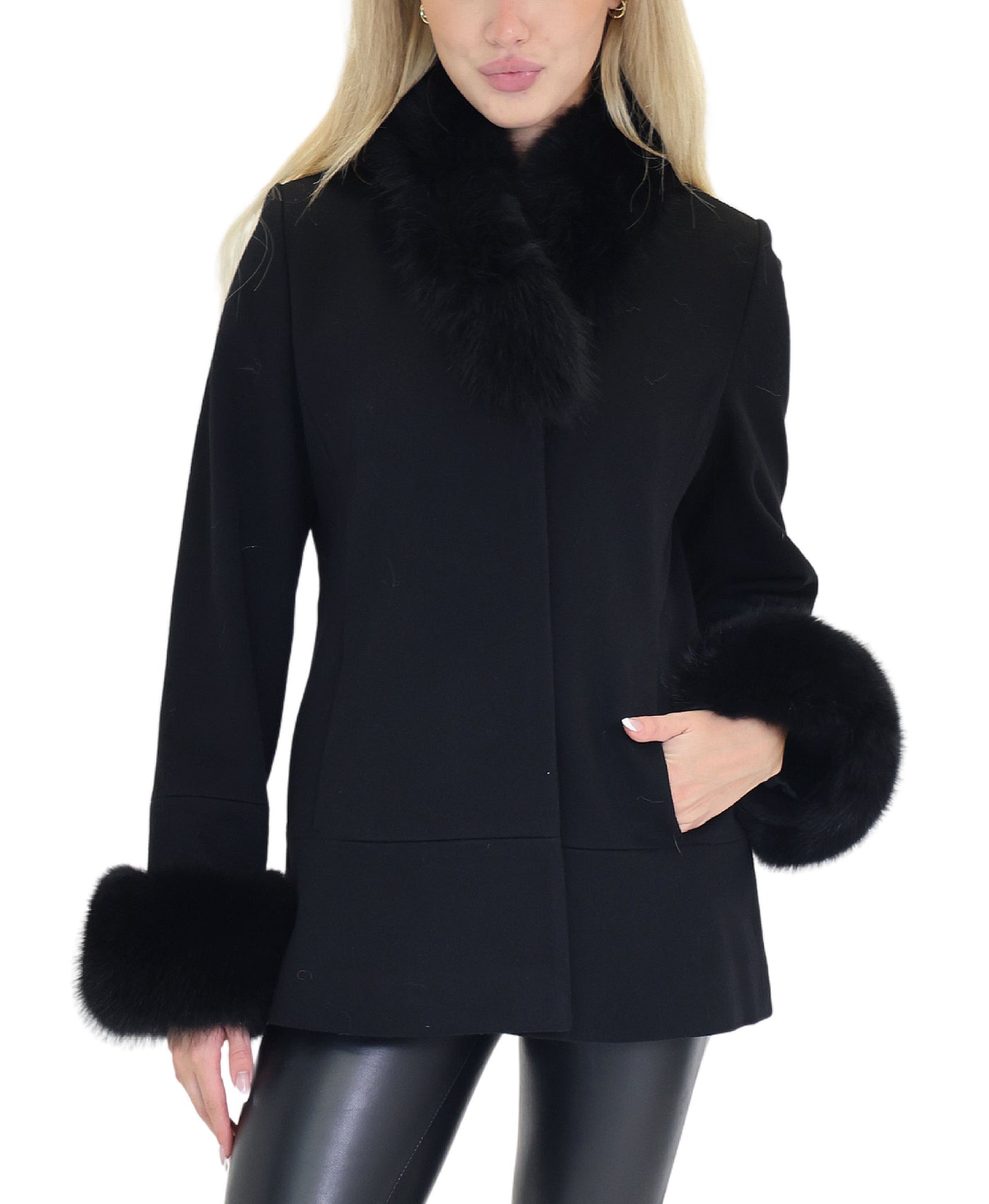Wool Coat w/ Fox Fur Trim view 1