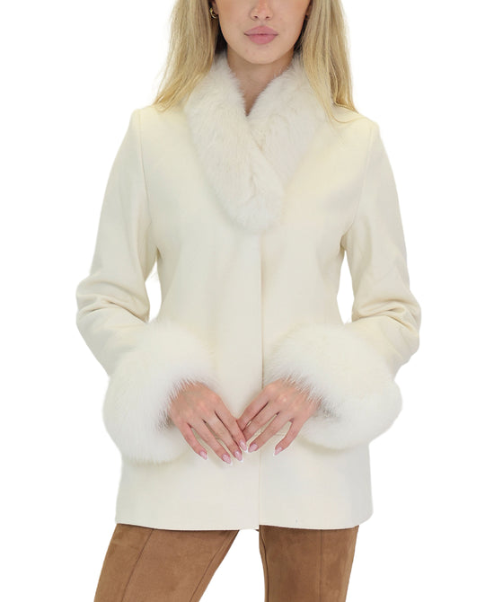 Wool Coat w/ Fox Fur Trim view 