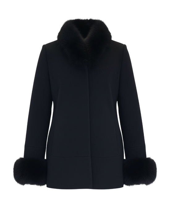 Wool Coat w/ Fox Fur Trim view 