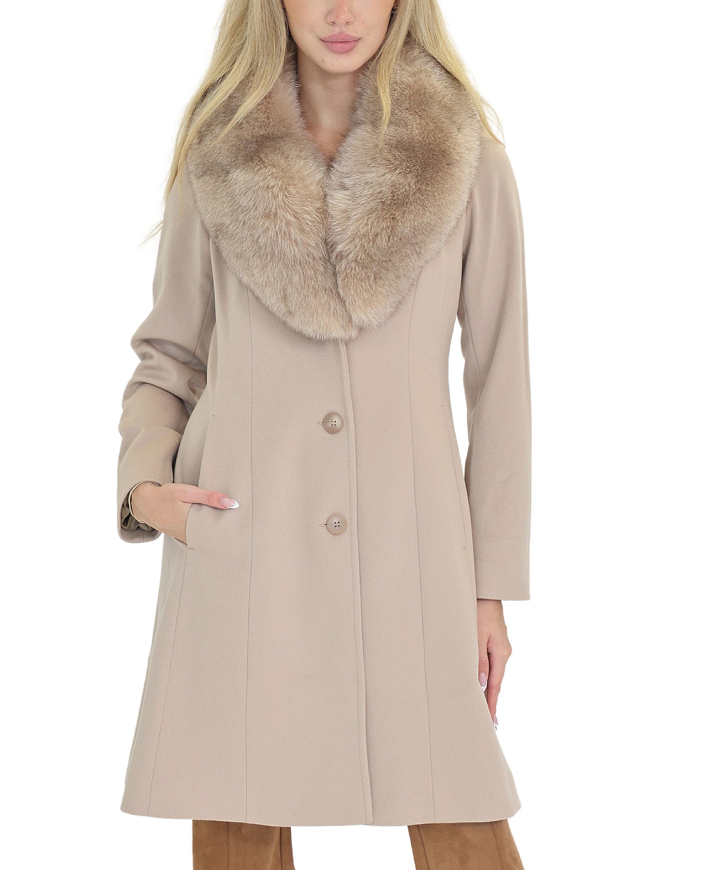 Wool Coat w/ Fox Fur Trim view 1