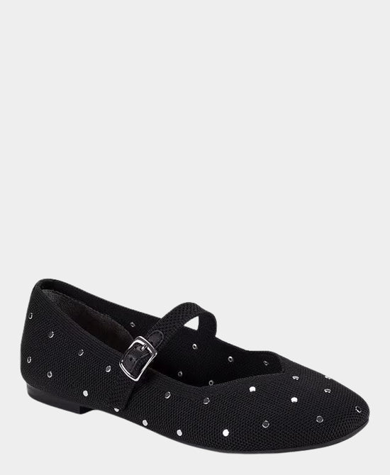 
Knit Studded Mary Jane Ballet Flat in BLACK view 1
