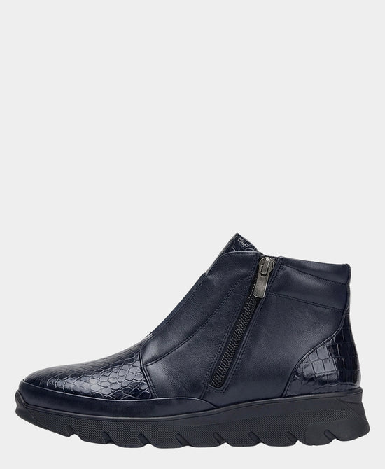 
Leather Mixed Media Textured Bootie in NAVY view 2