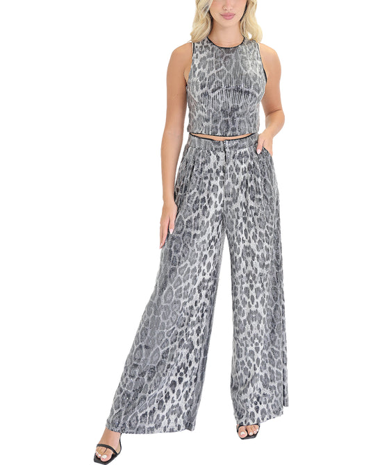 Leopard Sequin Top & Pant Set- 2 Pc Set view 