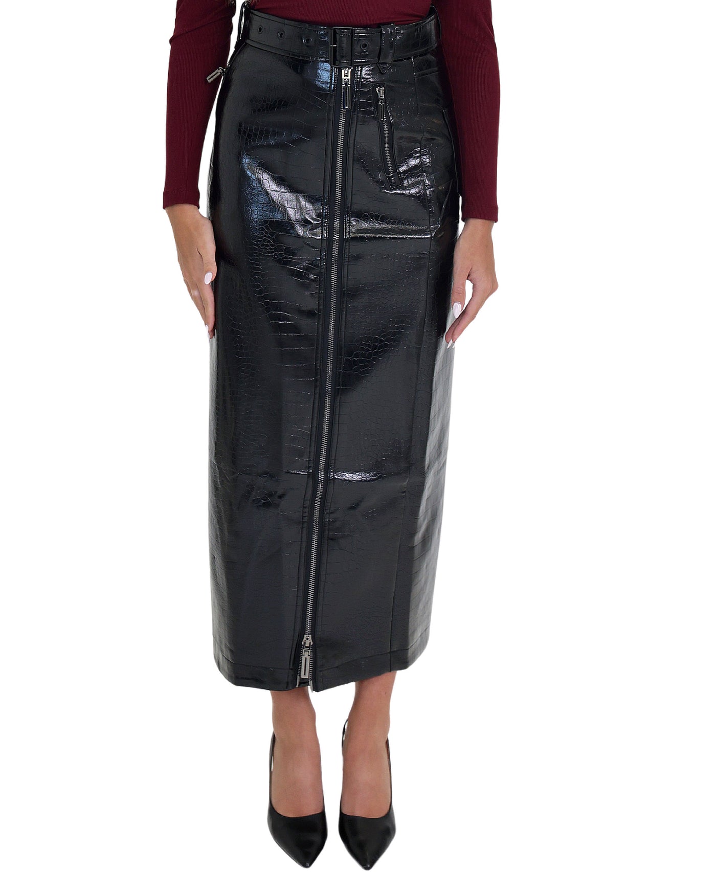 Faux Leather Midi Skirt view 1