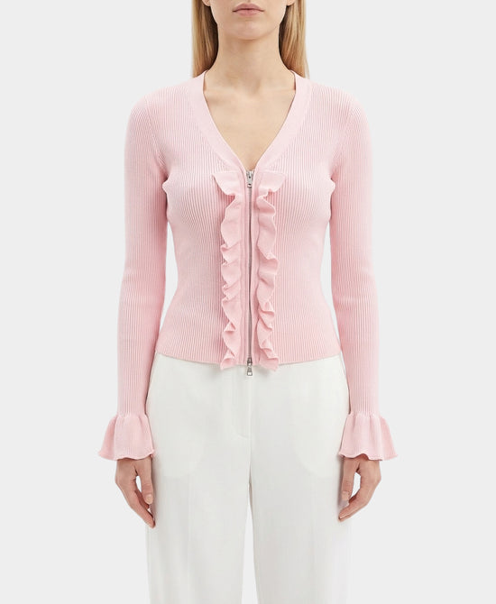 Knit Ribbed Cardigan w/ Ruffles view 1