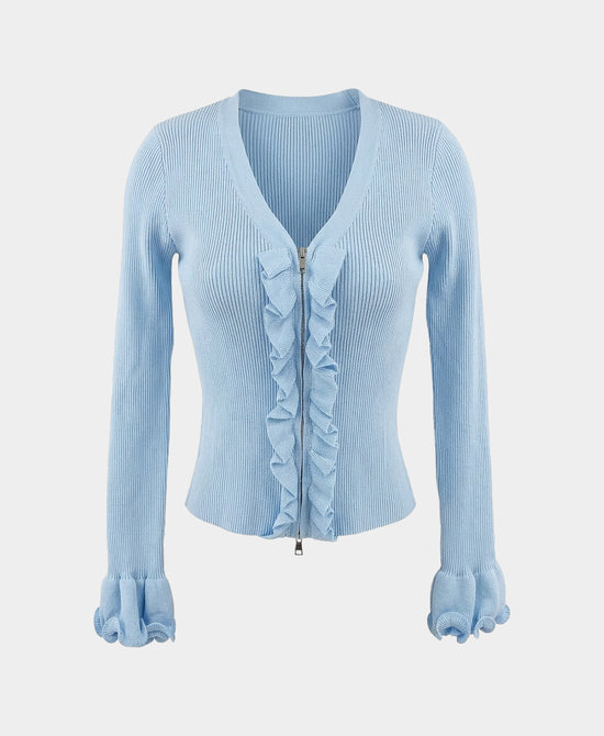 Knit Ribbed Cardigan w/ Ruffles view 2