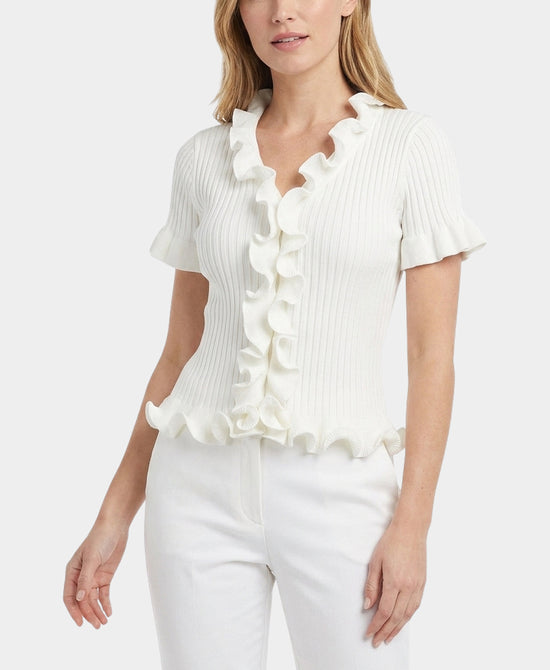
Cardigan w/ Ruffles in WHITE view 1