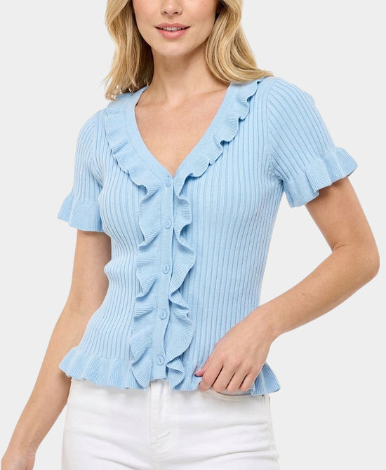 
Cardigan w/ Ruffles in BLUE view 1