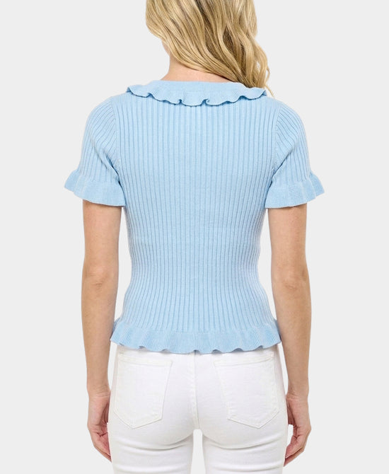 
Cardigan w/ Ruffles in BLUE view 2