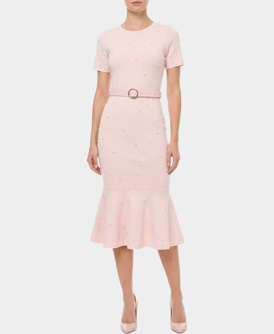 Knit Midi Dress w/ Pearl Detail view 1