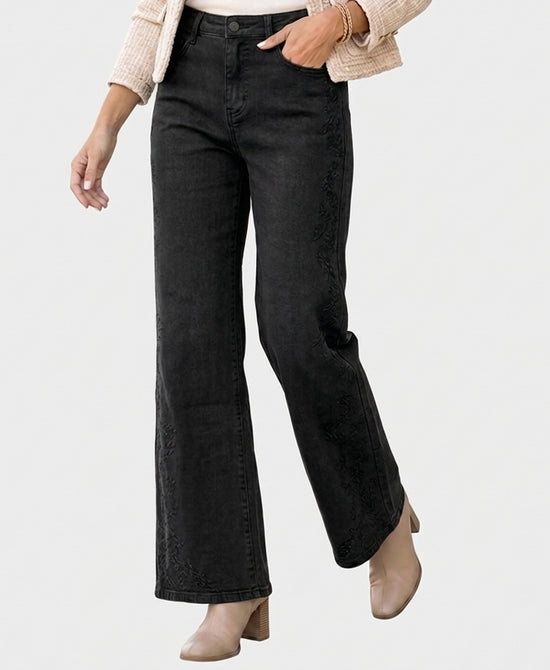
Embroidered Wide Leg Jeans in BLACK view 1