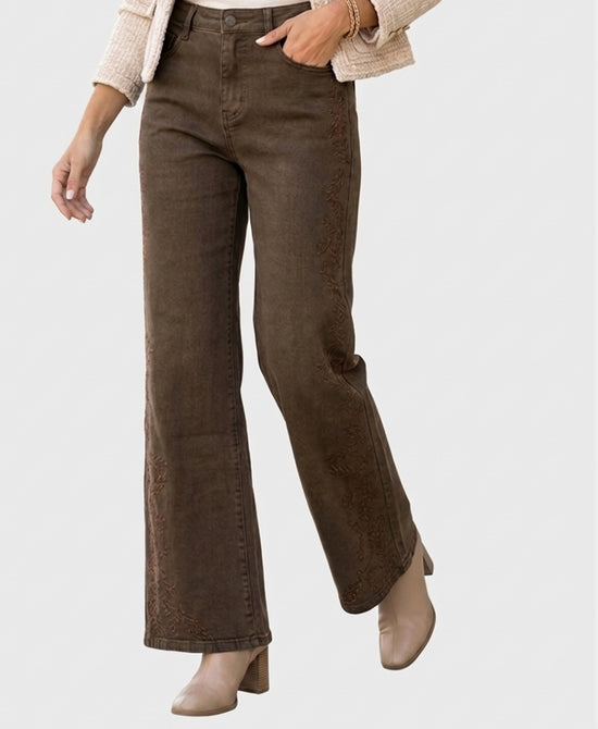 
Embroidered Wide Leg Jeans in BROWN view 1