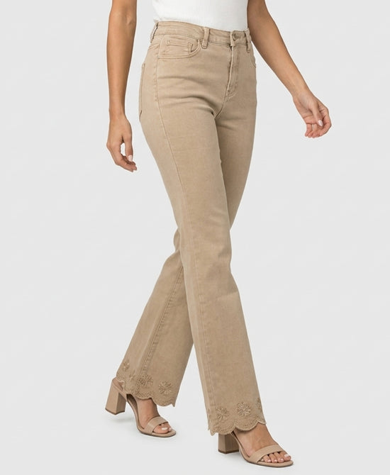 
Embroidered Wide Leg Jeans in BEIGE view 1