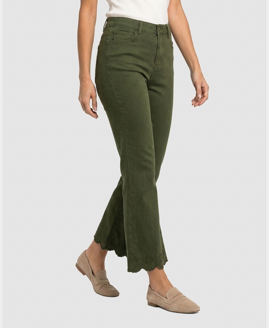 
Embroidered Wide Leg Jeans in OLIVE view 1
