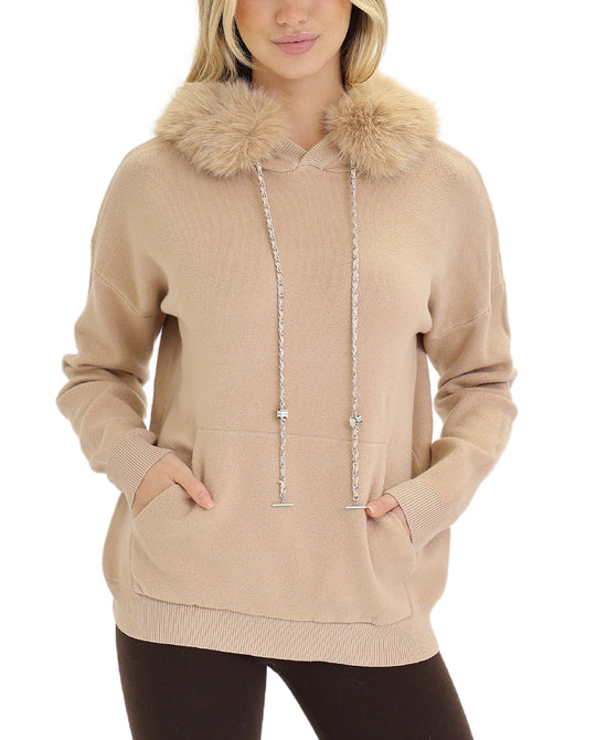 Hoodie Sweater w/ Faux Fur Trim view 