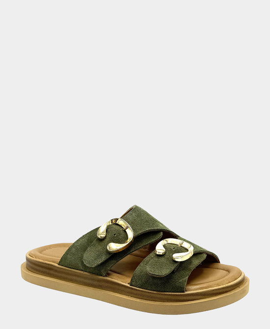 
Suede Double Buckle Sandal in GREEN view 1