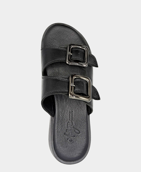 
Leather Double Buckle Sandal in BLACK view 2