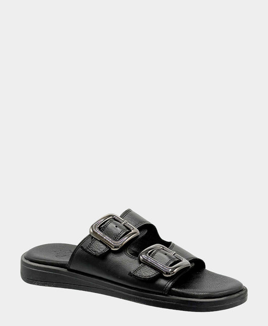 
Leather Double Buckle Sandal in BLACK view 1