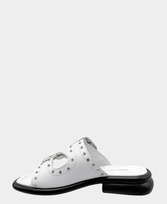 
Leather Buckle Studded Sandal in WHITE view 2