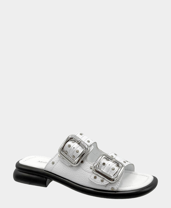 
Leather Buckle Studded Sandal in WHITE view 1