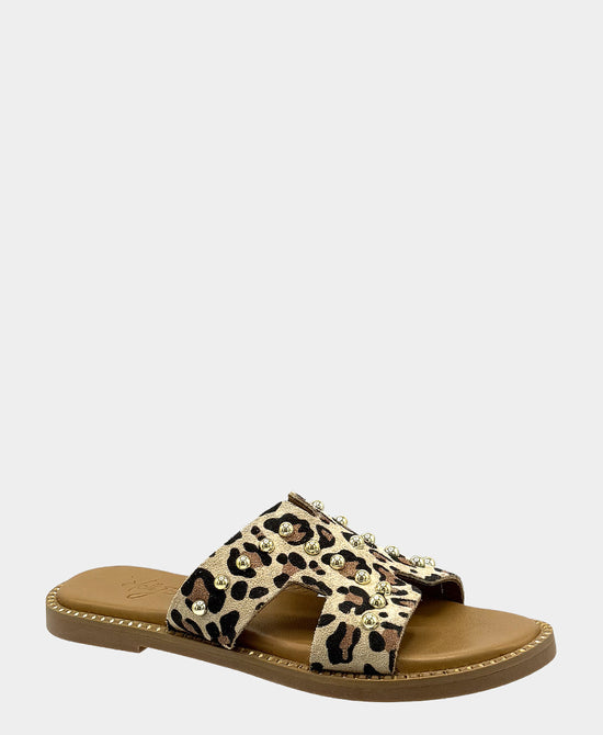 
Leather Leopard Print Studded Sandal in LEOPARD view 1