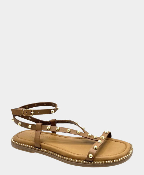 
Leather Studded Sandal in BROWN/GOLD view 1