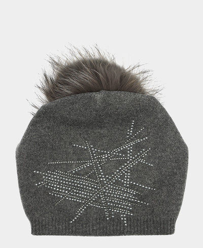 Wool Knit & Crystal Slouch Hat w/ Fur Pom image 1