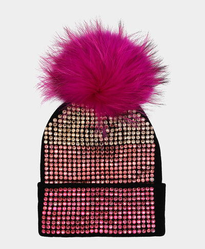 Studded Crystal Knit Beanie w/ Fur Pom image 1